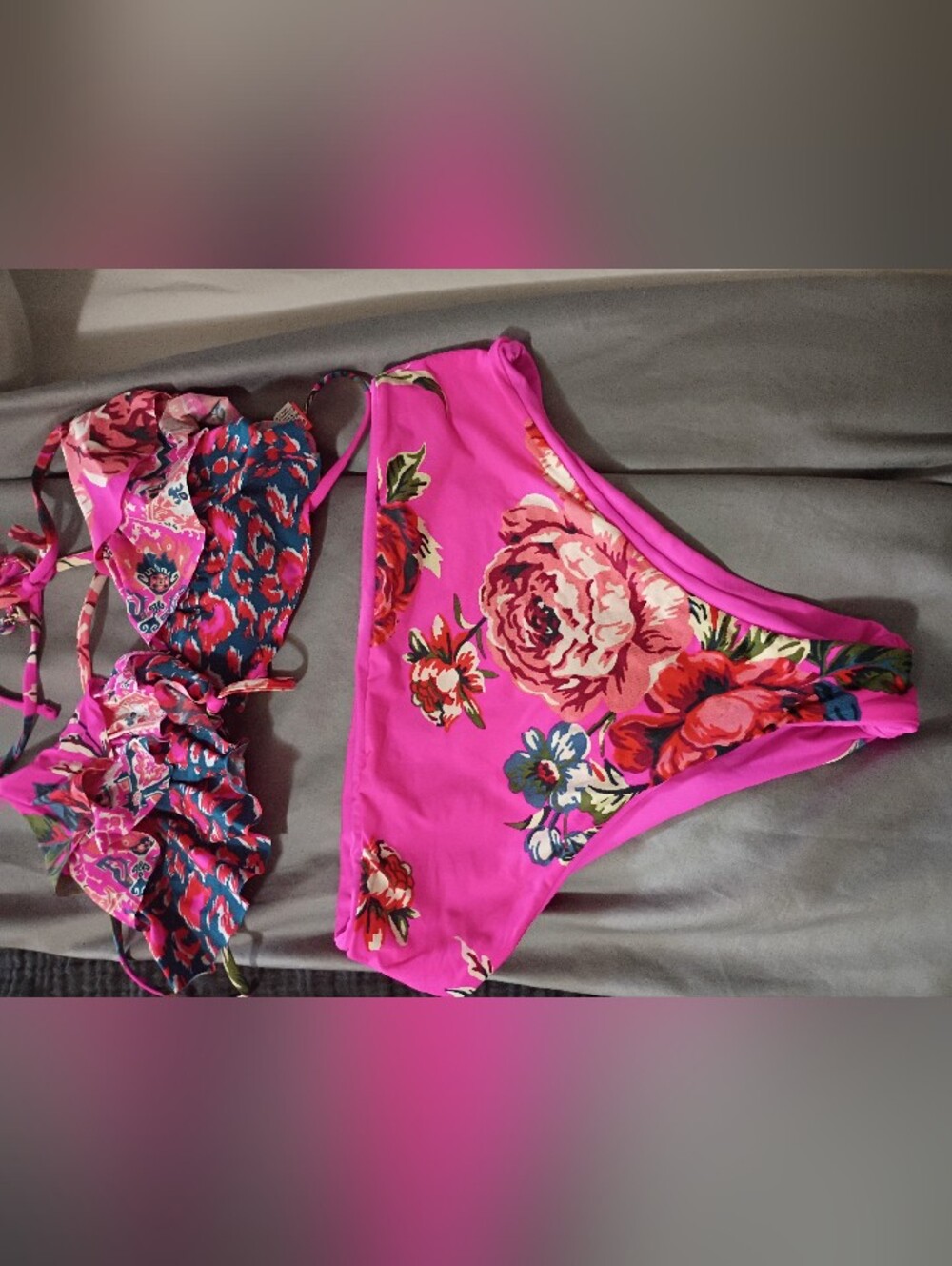 Maaji Woman's Reversible Bright Pink Floral Bikini Swimsuit
